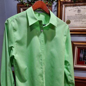 Lovely green & white stripped Foxcroft button down